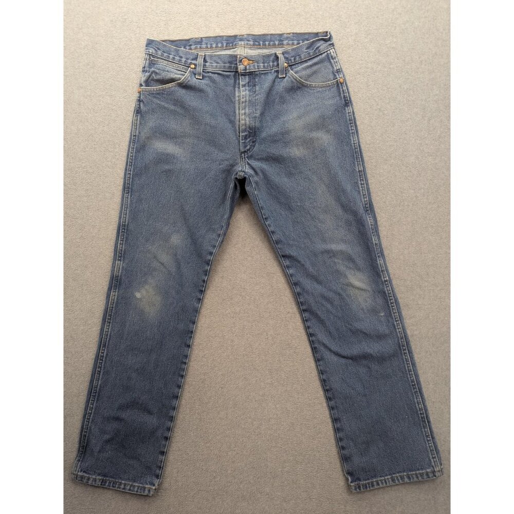 Wrangler A201 5019 Jeans Mens 36x32 Blue Medium Wash Regular Straight Denim